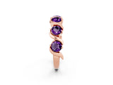 Rose gold Five-Stone Round Amethyst Wave Band with Shared Prong Setting_8