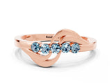 Rose gold Five-Stone Round Aquamarine Crossover Band with Prong Setting_18