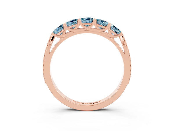 Rose gold Five-Stone Round Aquamarine Prong-Set Band