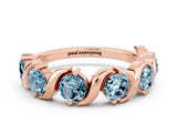 Rose gold Five-Stone Round Aquamarine Wave Band with Shared Prong Setting_6