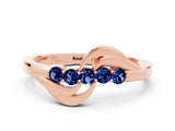 Rose gold Five-Stone Round Blue Sapphire Crossover Band with Prong Setting_18