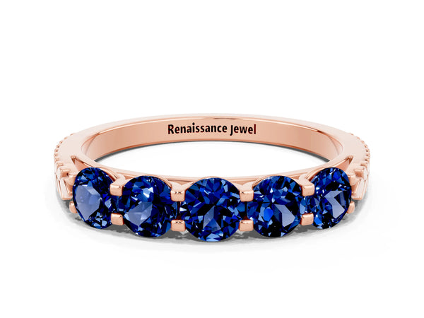 Rose gold Five-Stone Round Blue Sapphire Prong-Set Band