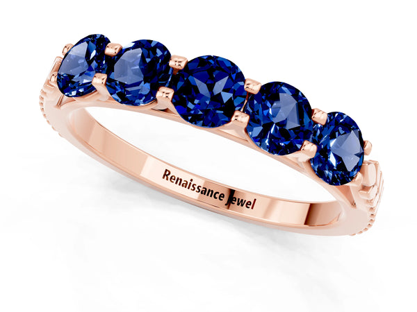 Rose gold Five-Stone Round Blue Sapphire Prong-Set Band