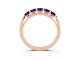 Rose gold Five-Stone Round Blue Sapphire Prong-Set Band_21