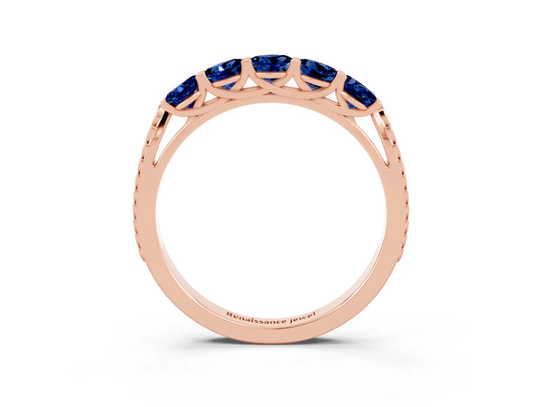 Rose gold Five-Stone Round Blue Sapphire Prong-Set Band