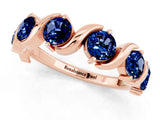 Rose gold Five-Stone Round Blue Sapphire Wave Band with Shared Prong Setting_7