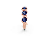 Rose gold Five-Stone Round Blue Sapphire Wave Band with Shared Prong Setting_8
