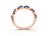 Rose gold Five-Stone Round Blue Sapphire Wave Band with Shared Prong Setting_9
