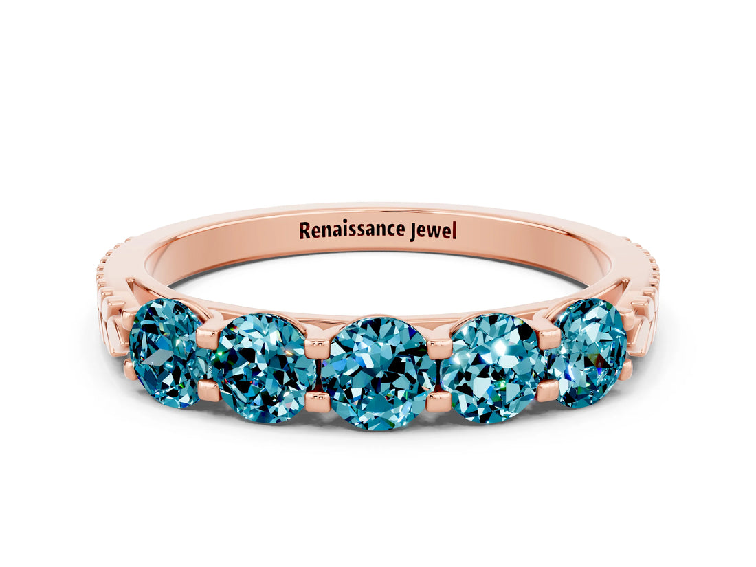 Rose gold Five-Stone Round Blue Topaz Prong-Set Band_18