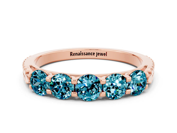 Rose gold Five-Stone Round Blue Topaz Prong-Set Band