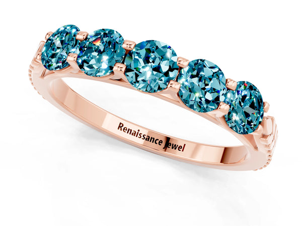Rose gold Five-Stone Round Blue Topaz Prong-Set Band
