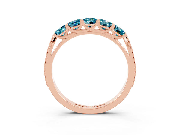Rose gold Five-Stone Round Blue Topaz Prong-Set Band