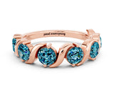 Rose gold Five-Stone Round Blue Topaz Wave Band with Shared Prong Setting_6
