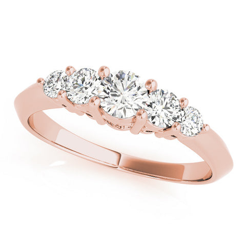 Rose gold Five-Stone Round Brilliant Diamond Prong Set White Gold Band