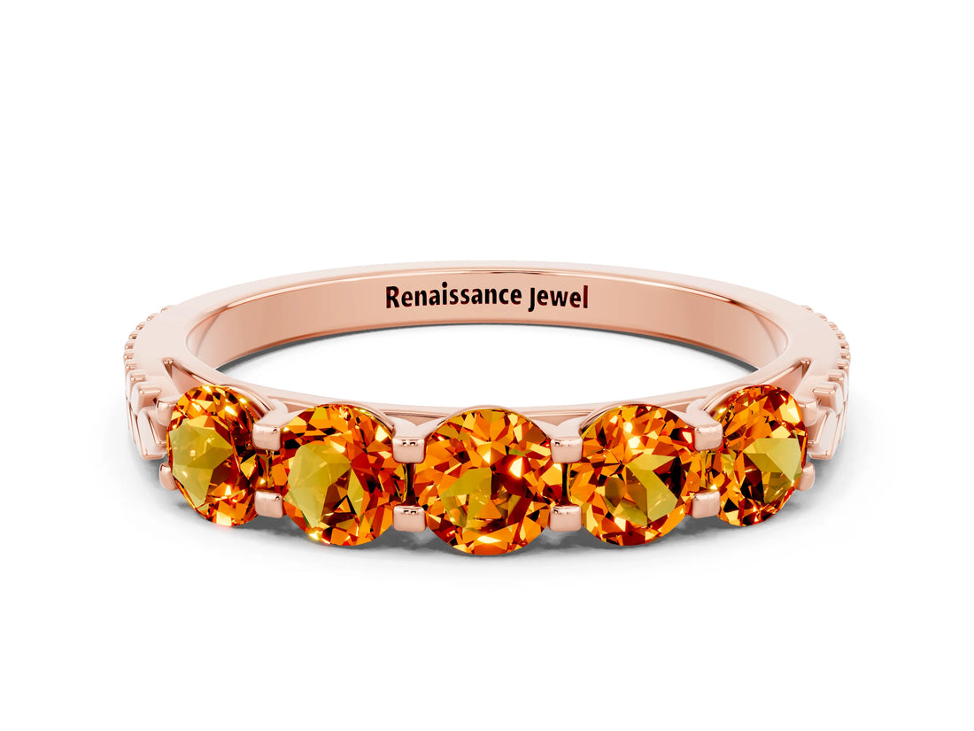 Rose gold Five-Stone Round Citrine Prong-Set Band_18