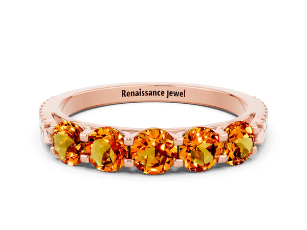 Rose gold Five-Stone Round Citrine Prong-Set Band