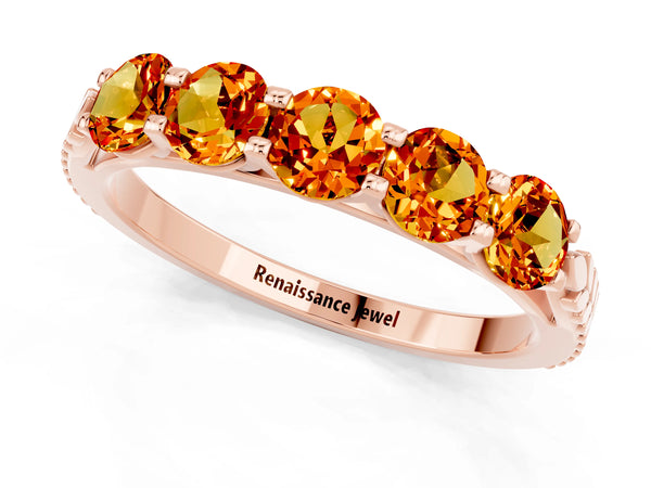 Rose gold Five-Stone Round Citrine Prong-Set Band