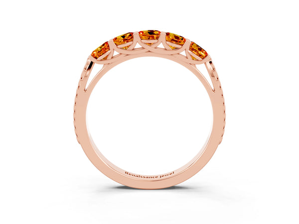 Rose gold Five-Stone Round Citrine Prong-Set Band