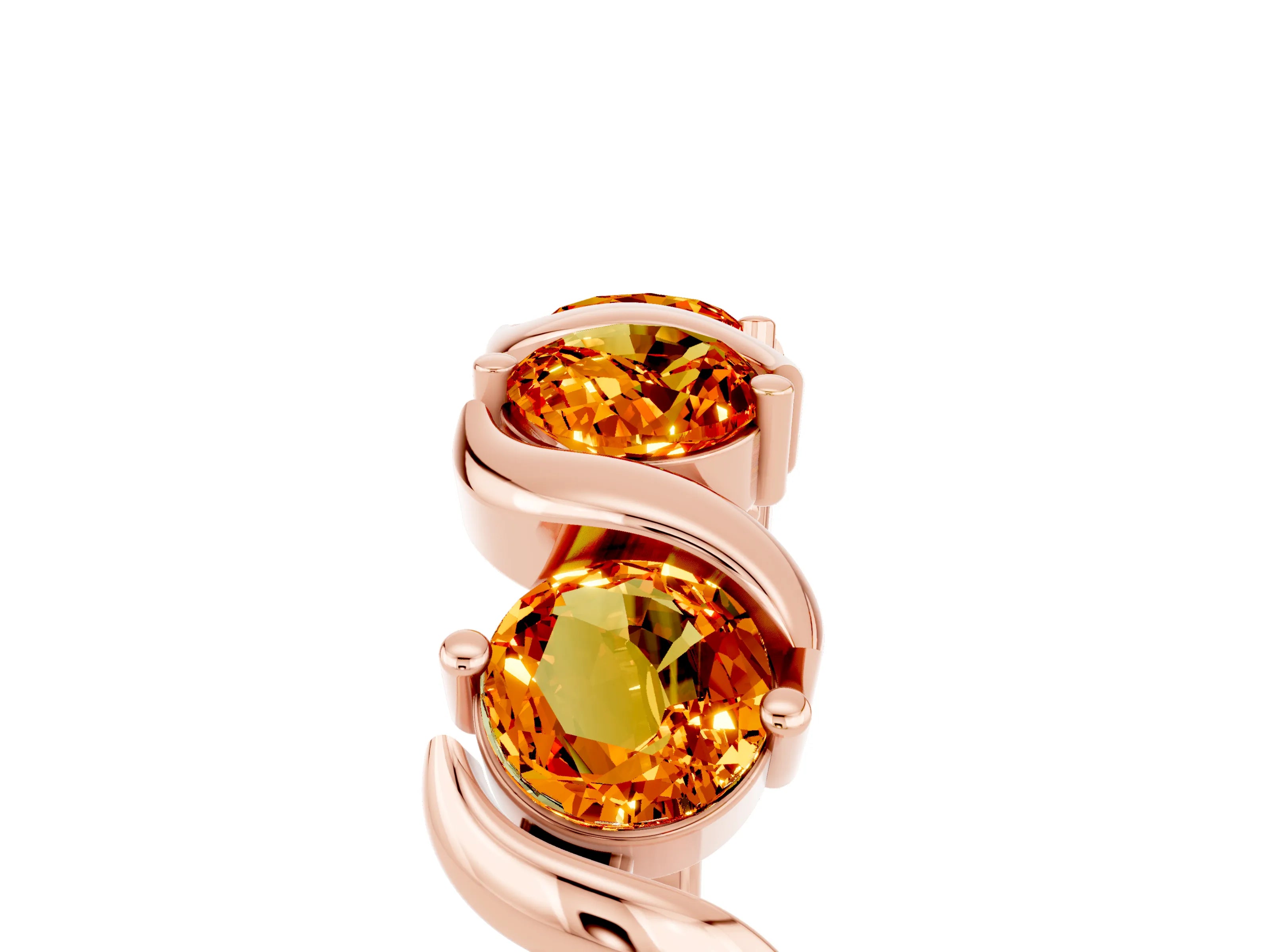 Rose gold Five-Stone Round Citrine Wave Band with Shared Prong Setting_11