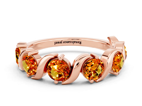 Rose gold Five-Stone Round Citrine Wave Band with Shared Prong Setting_6