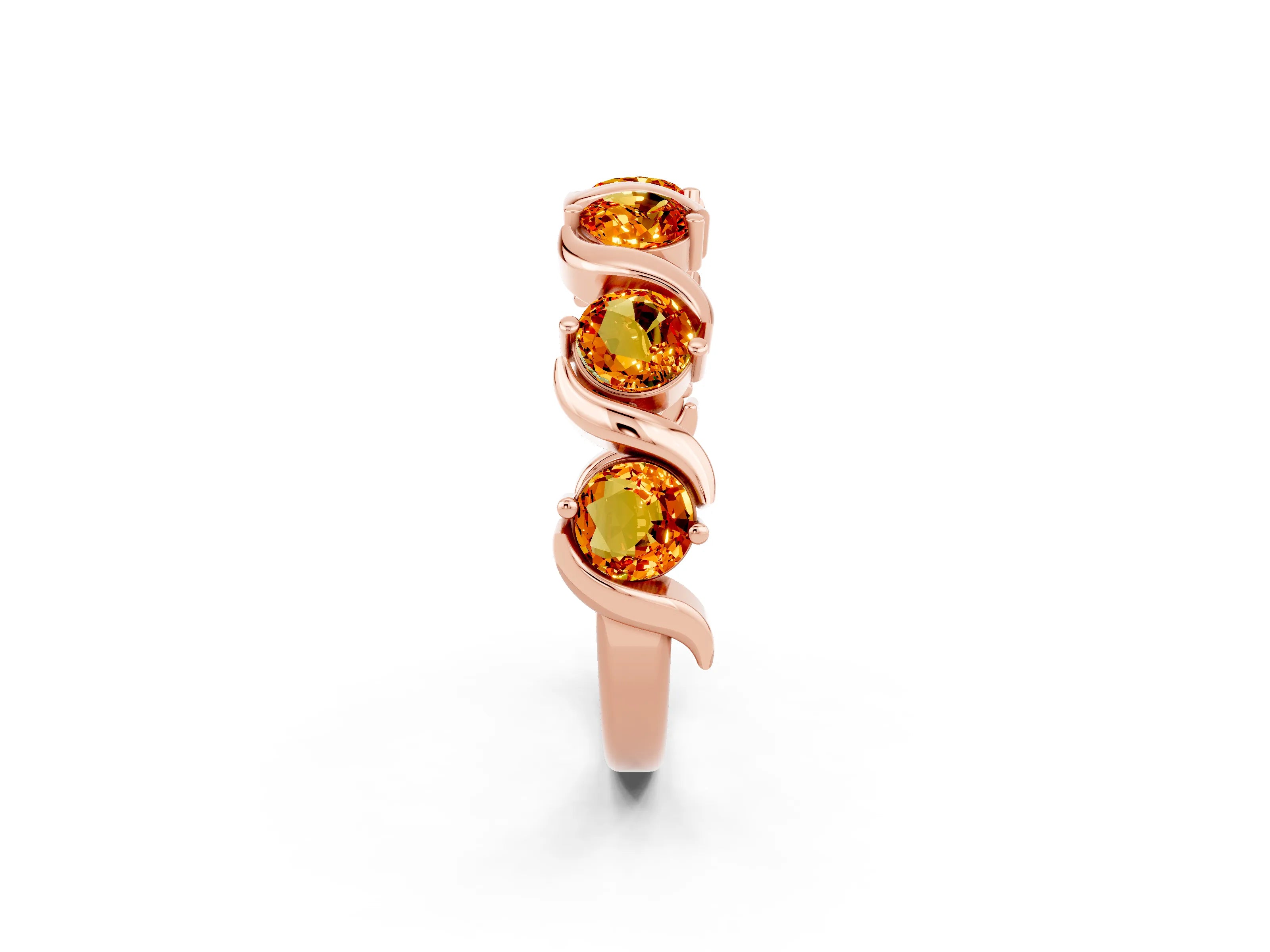 Rose gold Five-Stone Round Citrine Wave Band with Shared Prong Setting_8