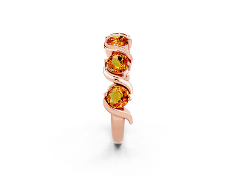 Rose gold Five-Stone Round Citrine Wave Band with Shared Prong Setting_8