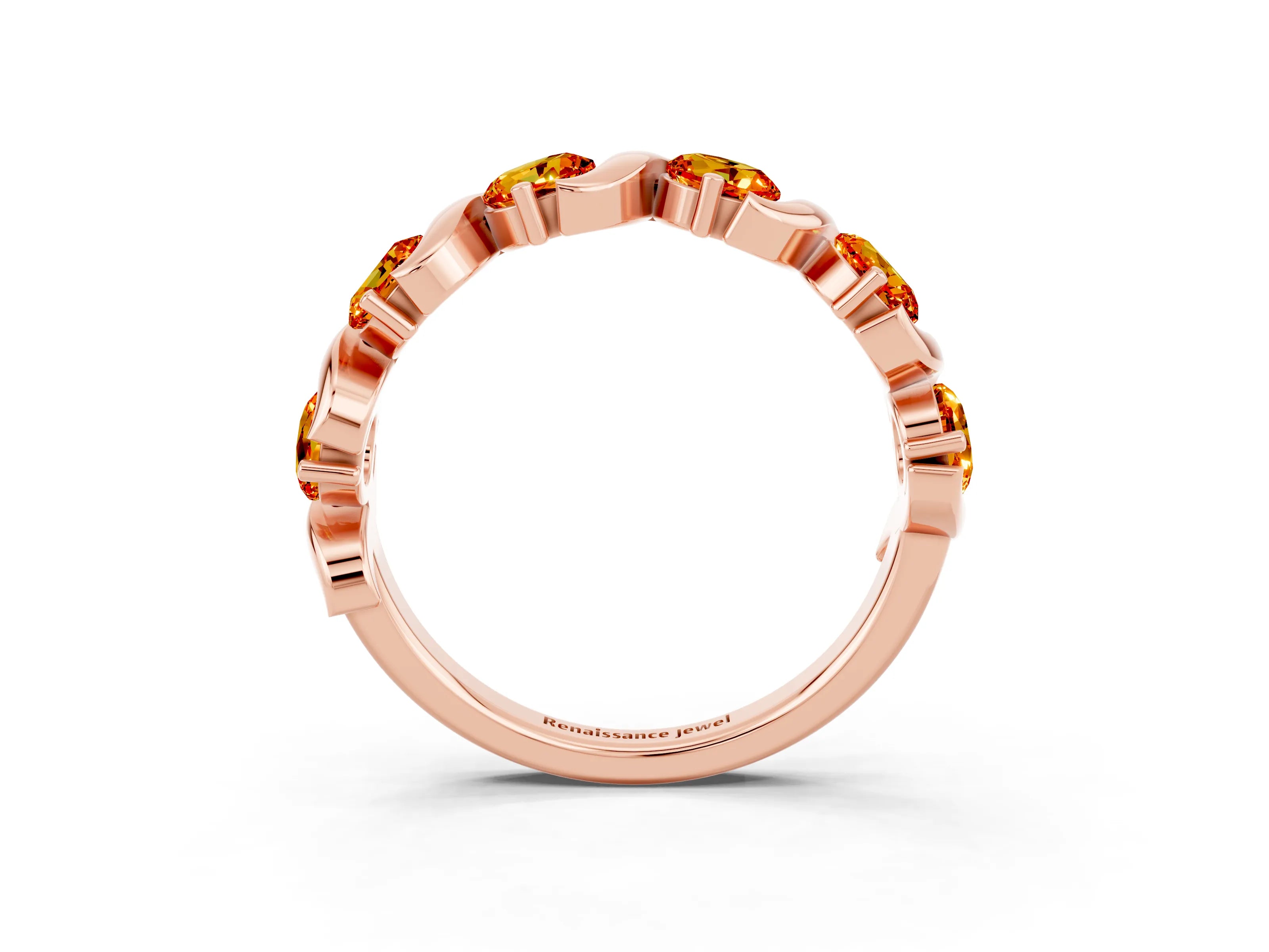 Rose gold Five-Stone Round Citrine Wave Band with Shared Prong Setting_9