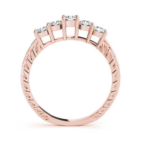 Rose gold Five-Stone Round Cut Diamond Prong Set Eternity Band 1