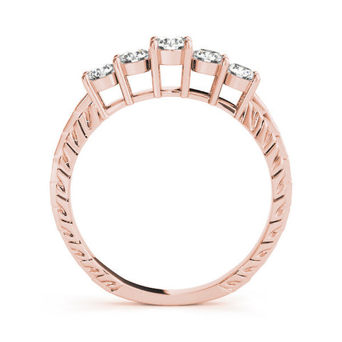 Rose gold Five-Stone Round Cut Diamond Prong Set Eternity Band 1
