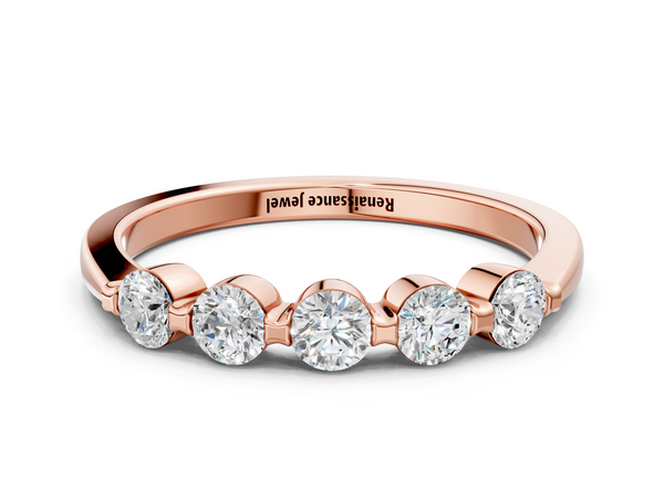 Rose gold Five-Stone Round Cut Diamond Prong-Set Half Eternity Band