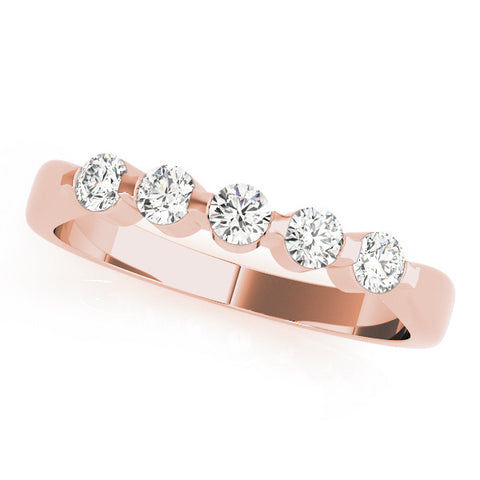 Rose gold Five-Stone Round Cut Diamond Prong-Set Half Eternity Band