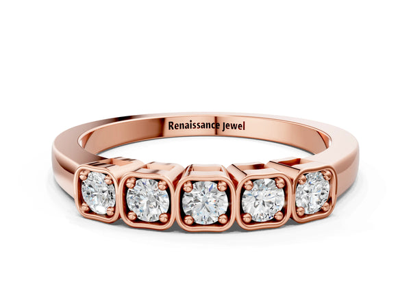 Rose gold Five-Stone Round Diamond Bezel Set White Gold Band