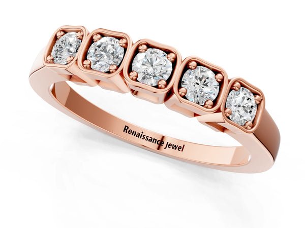 Rose gold Five-Stone Round Diamond Bezel Set White Gold Band