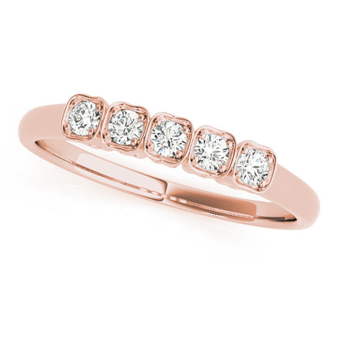 Rose gold Five-Stone Round Diamond Bezel Set White Gold Band