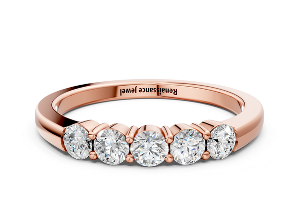 Rose gold Five-Stone Round Diamond Channel Set Band with Shared Prong Setting