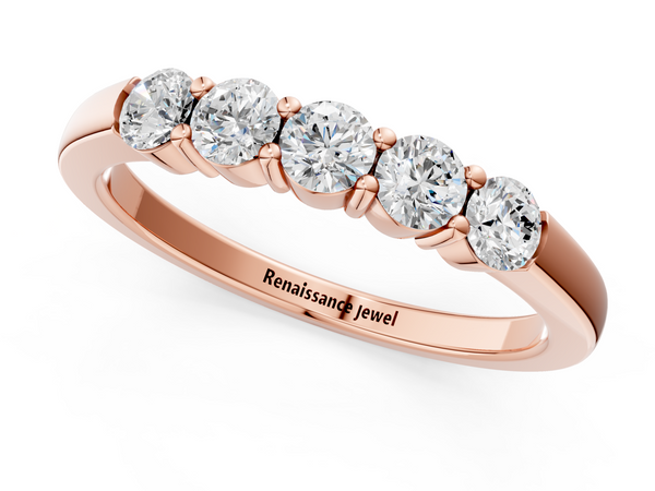 Rose gold Five-Stone Round Diamond Channel Set Band with Shared Prong Setting