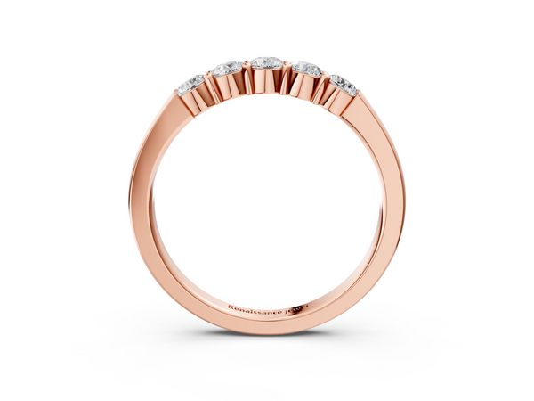 Rose gold Five-Stone Round Diamond Channel Set Band with Shared Prong Setting