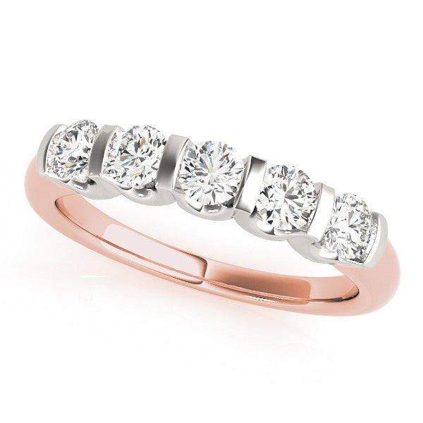 Rose gold Five-Stone Round Diamond Channel Set White Gold Band