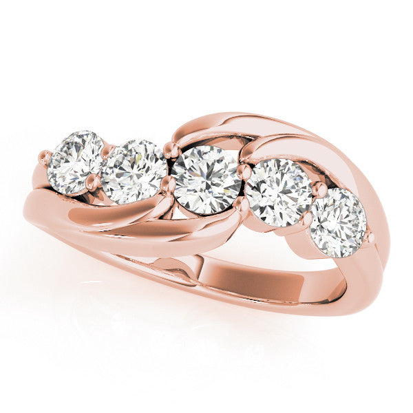 Rose gold Five-Stone Round Diamond Crossover Band with Prong Setting