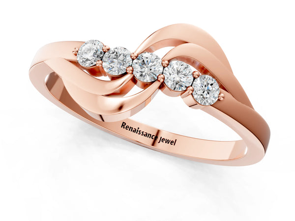 Rose gold Five-Stone Round Diamond Crossover Band with Prong Setting