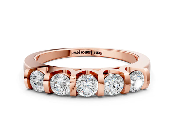 Rose gold Five-Stone Round Diamond Half-Eternity Bar-Set Ring