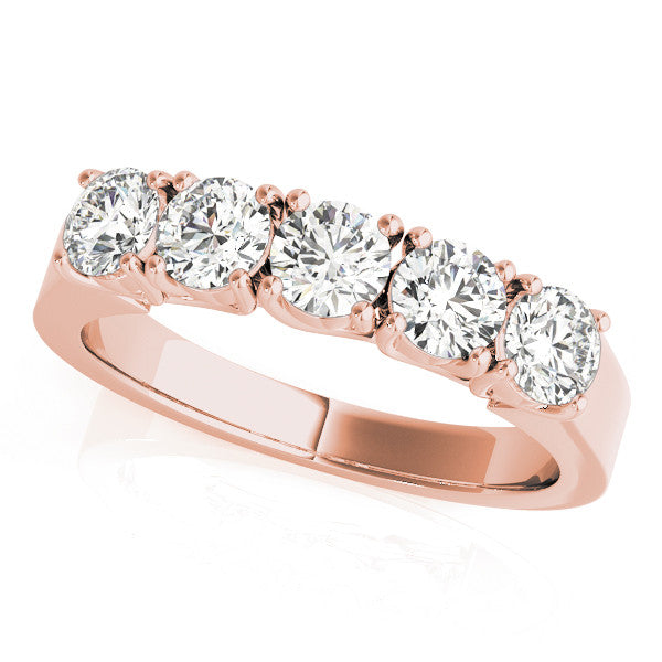Rose gold Five-Stone Round Diamond Prong-Set White Gold Band