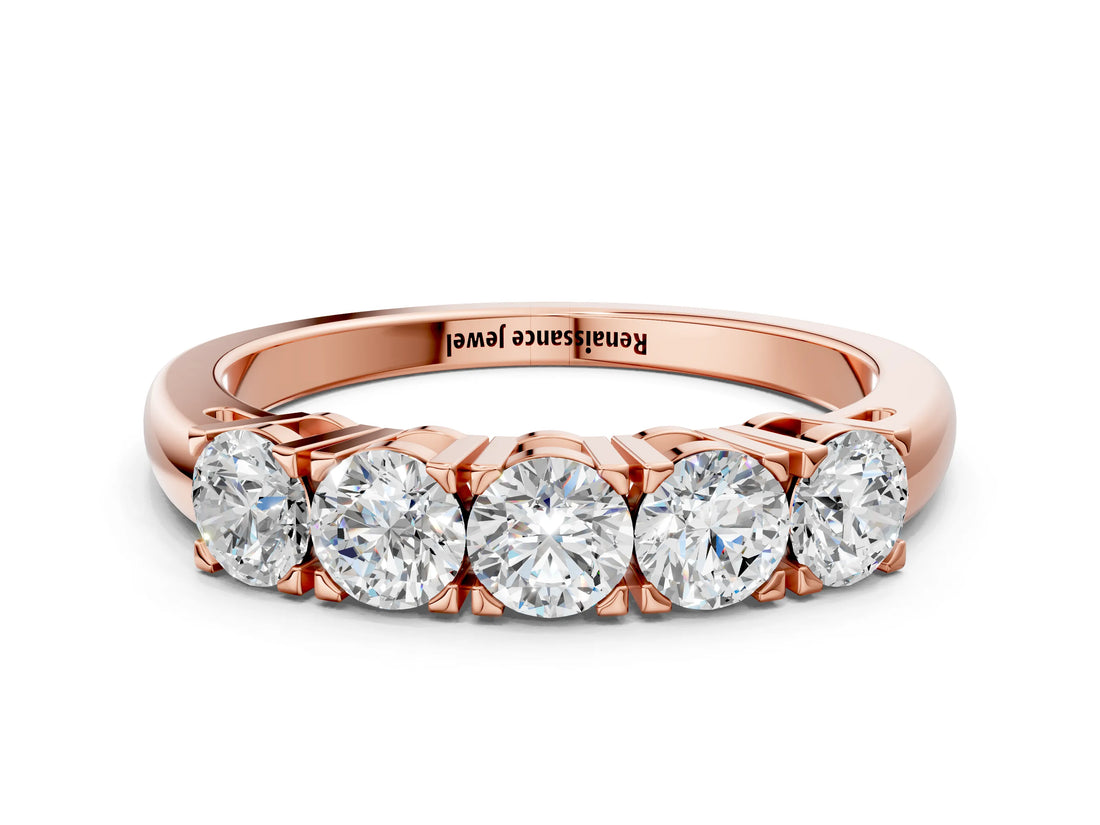 Rose gold Five-Stone Round Diamond Prong Set White Gold Band_2