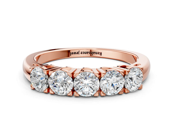 Rose gold Five-Stone Round Diamond Prong Set White Gold Band