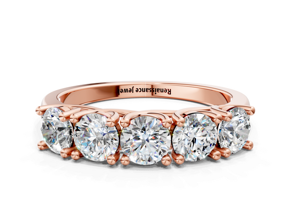 Rose gold Five-Stone Round Diamond Prong-Set White Gold Band