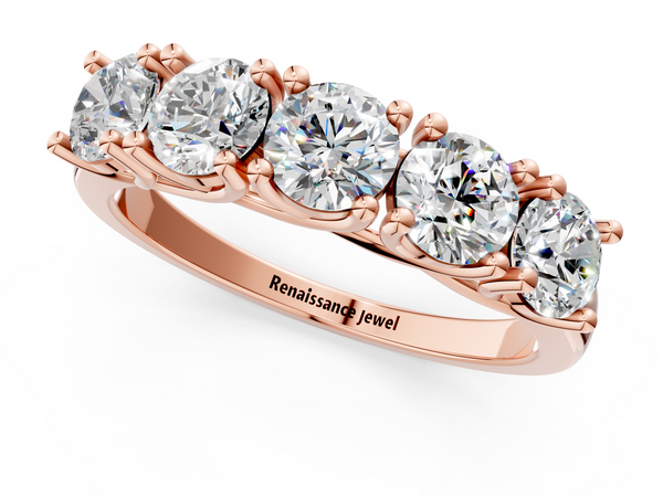 Rose gold Five-Stone Round Diamond Prong-Set White Gold Band