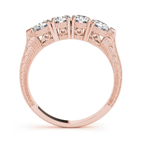 Rose gold Five-Stone Round Diamond Shared Prong Milgrain Band 1