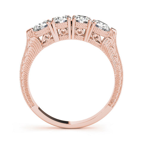 Rose gold Five-Stone Round Diamond Shared Prong Milgrain Band 1
