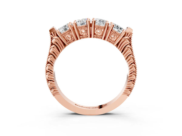 Rose gold Five-Stone Round Diamond Shared Prong Milgrain Band