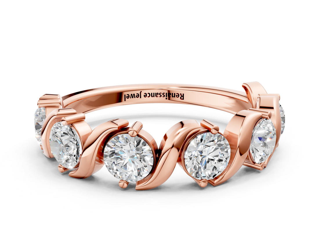 Rose gold Five-Stone Round Diamond Wave Band with Shared Prong Setting_4